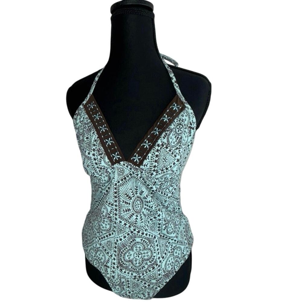 Leilani Blue & Brown Print Tankini Bikini Set Swimsuit Size 10